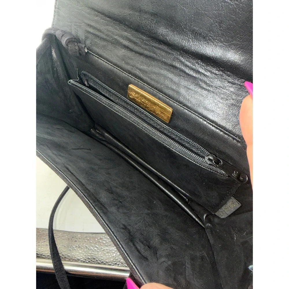 Vintage Saks Fifth Avenue Black Suede Exotic Snakeskin Shoulder Bag